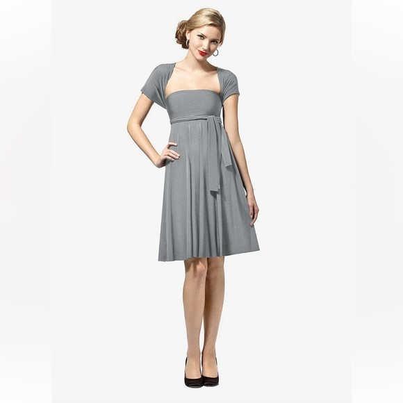 Dressy Collection Dessy Twist Wrap Short With Chiffon In Platinum Size M NWT - Picture 3 of 16